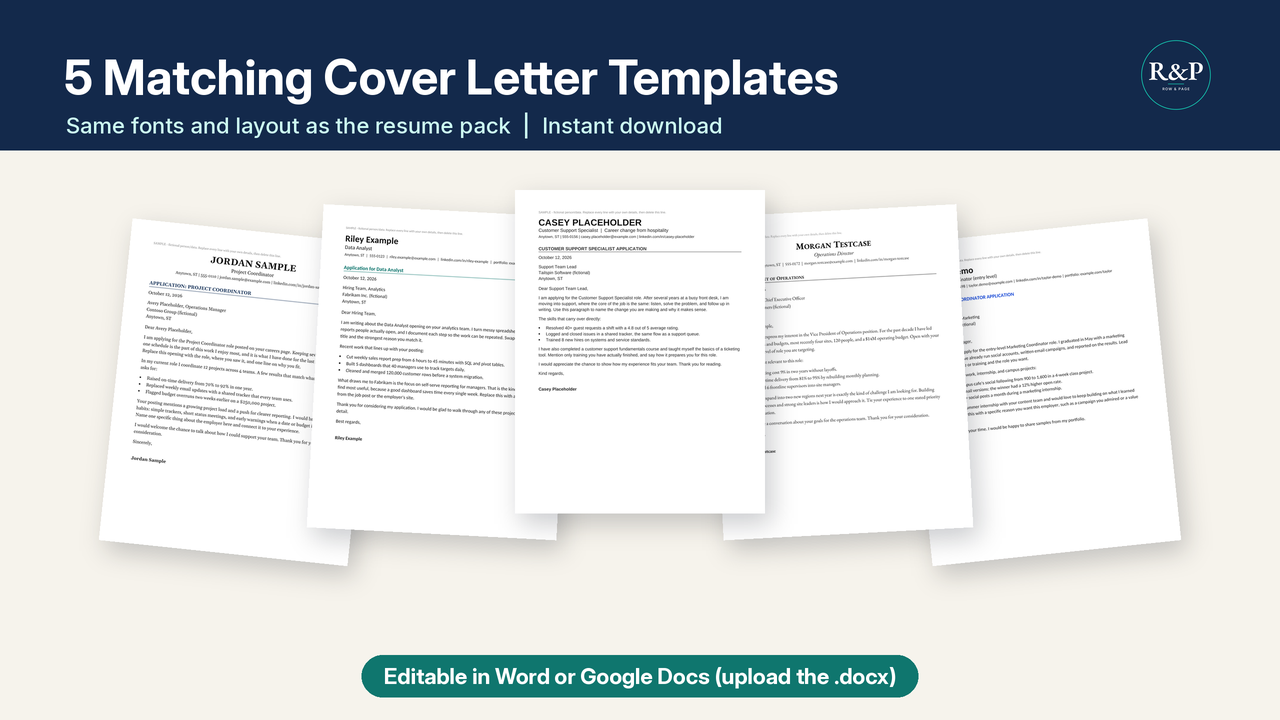 Matching Cover Letter Pack preview